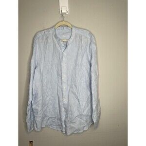 Tasso Elba Shirt Mens Extra Large Blue Linen Long Sleeve Button Front Casual